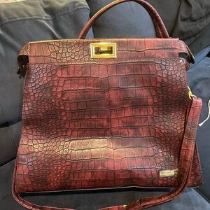 Elegant Burgundy Crocodile-Embossed Handbag and no brand wallet updated
